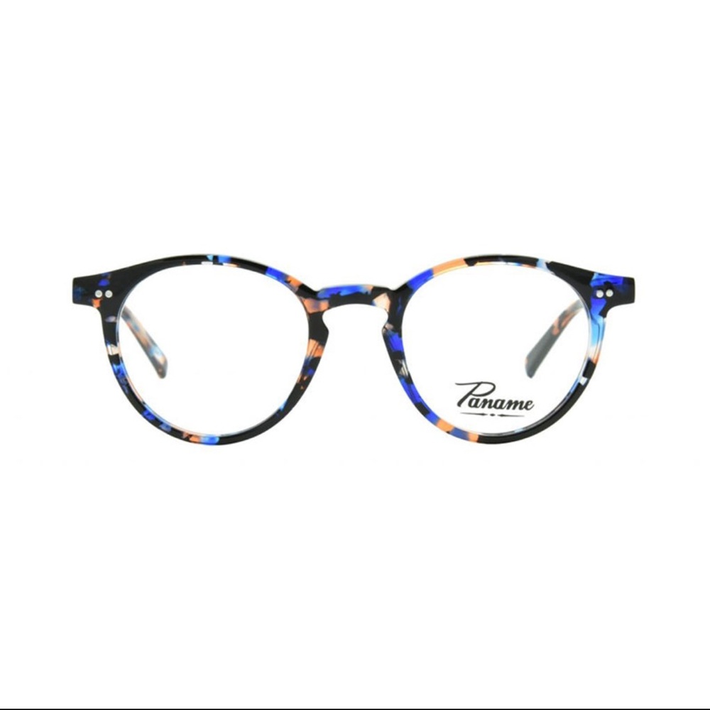 Panama Rochechouart Optical Round Glasses in Blue and Tan.